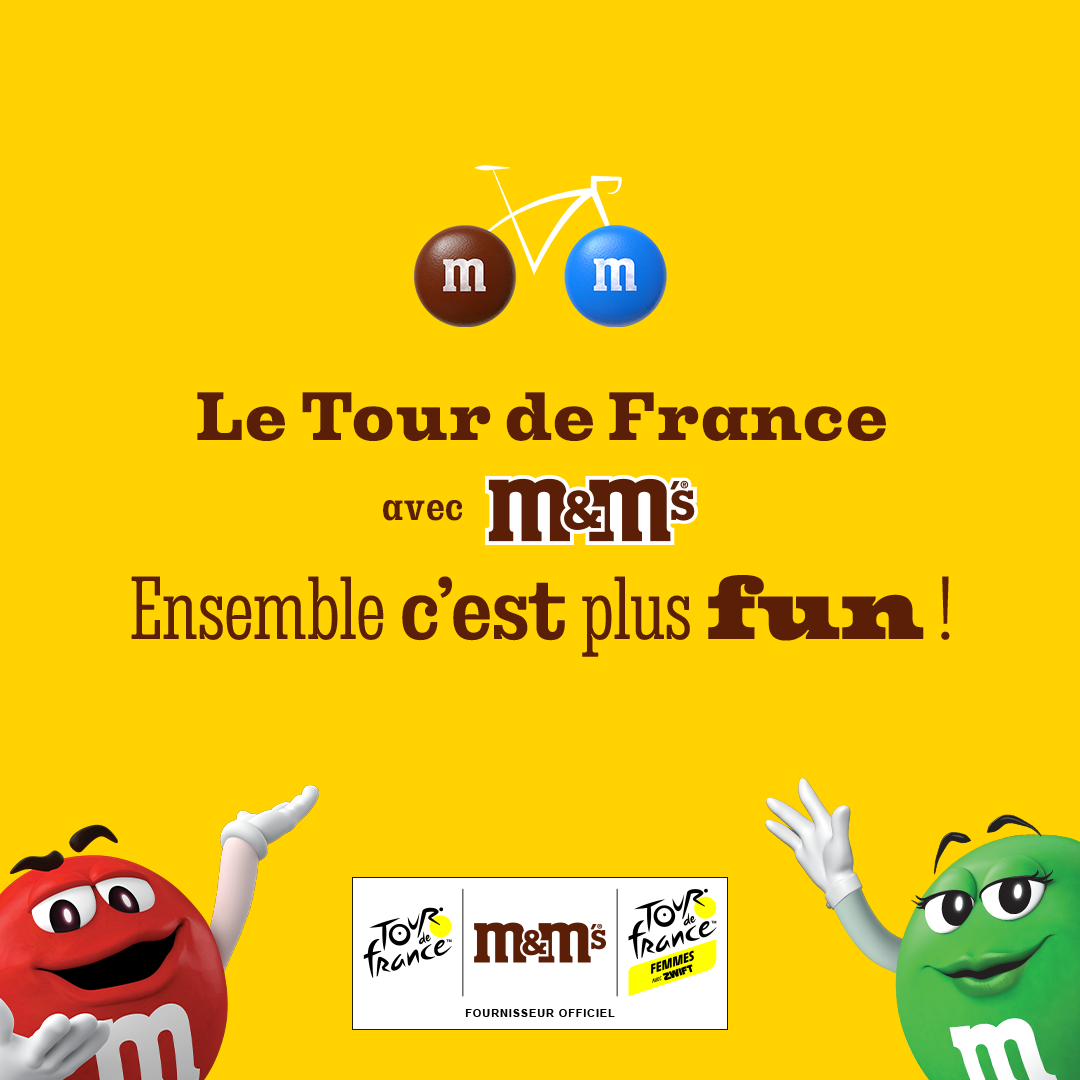 Tour De France Red and Green M&M on Yellow Background
