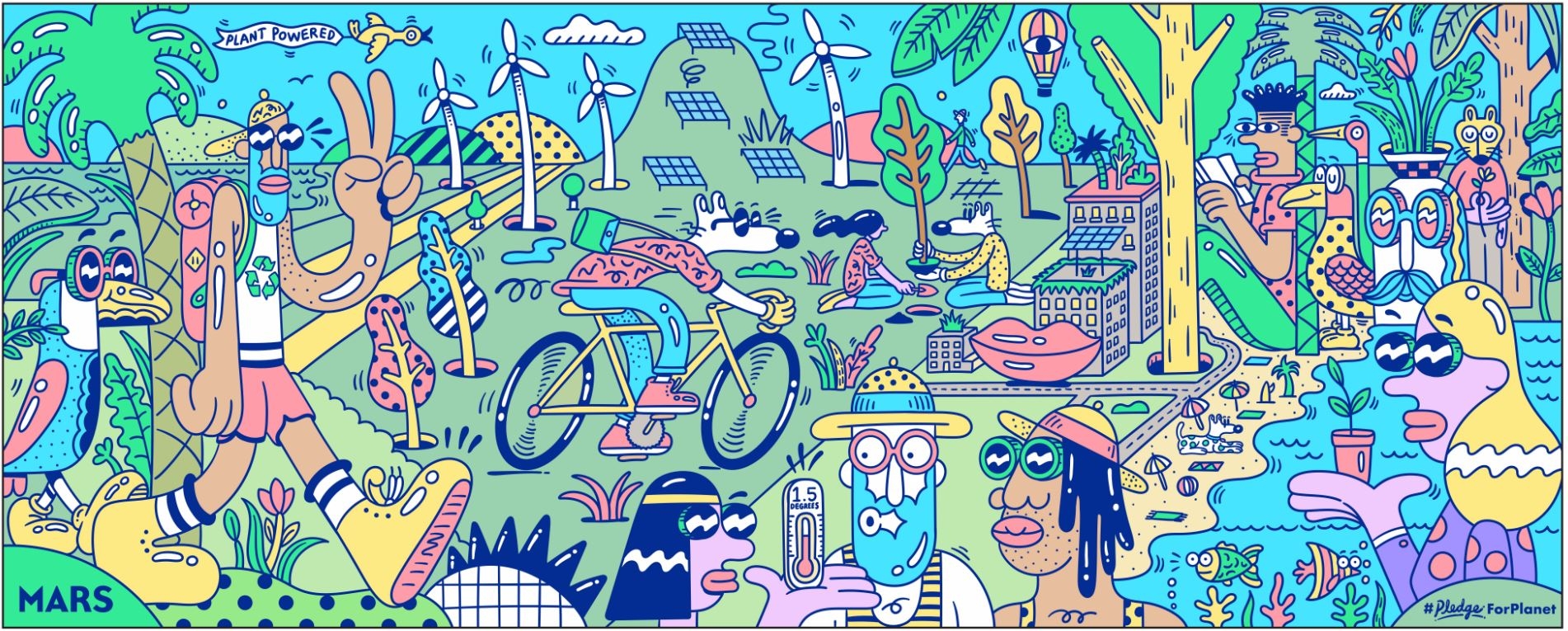 Mural illustration created by artist Steven Harrington as inspiration for the Mars climate action efforts.