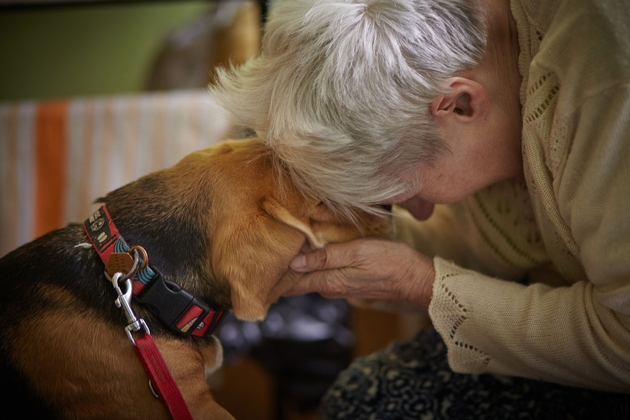 seniorka przytulająca psa podczas zajęć dogoterapii organizowanych przez Mars Polska i Fundację Dr Clown
