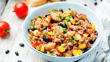 A bowl of rice and vegetables