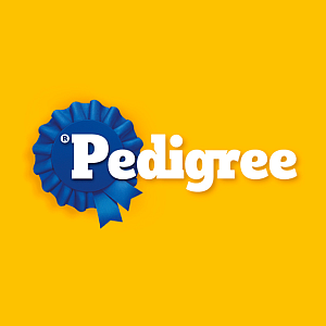 Pedigree logo with blue ribbon