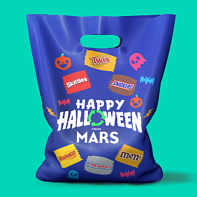 Mars recyclable Halloween bag with various candy logos 
