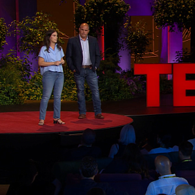 Jim Whitaker and Jessica Whitaker Allen on stage at their TED Talk
