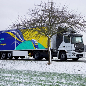 An electric Mars truck on the road