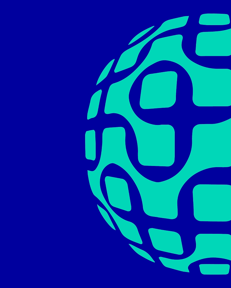 Teal MARI globe logo against a blue background